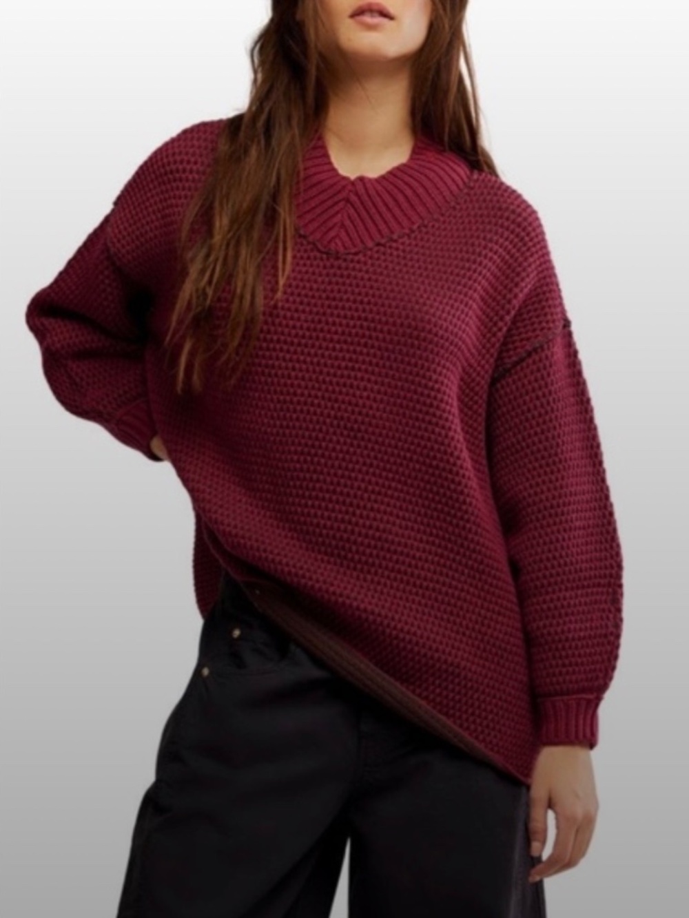 Free People Maisie Oversize Sweater Cranberry Fudge SZ M